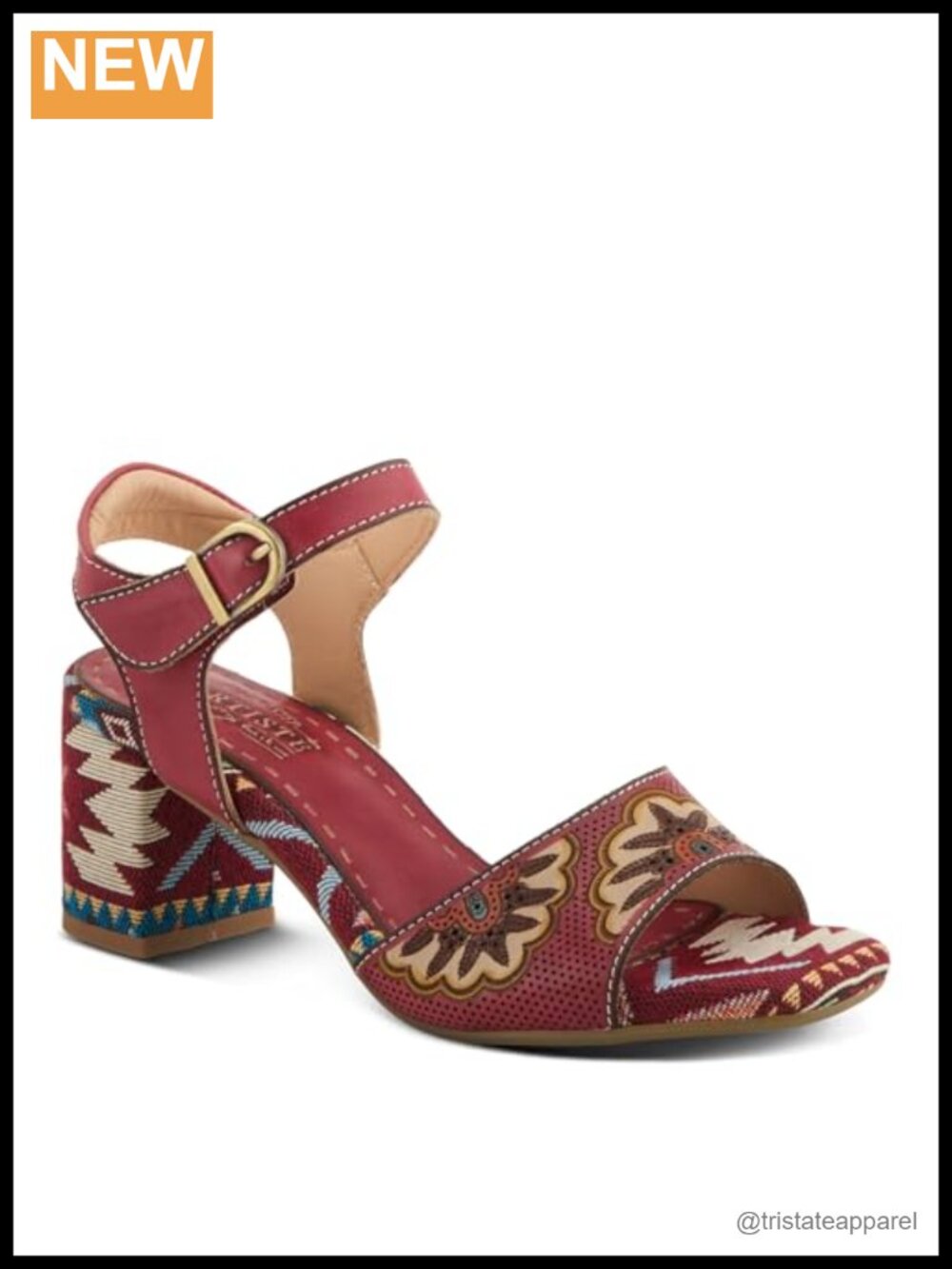 Hand-Painted Leather Ankle Strap Platform Sandals - Block Heel